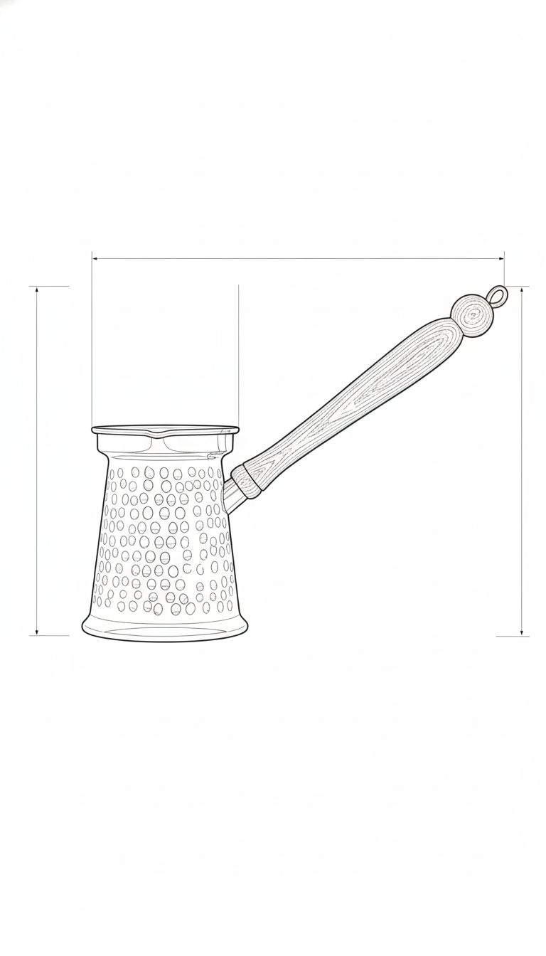 Copper Coffee Pot - Hammered Finish dimensions diagram - Viviana London artisan product specification